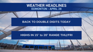 Edmonton weather for April 28: Warming trend begins again