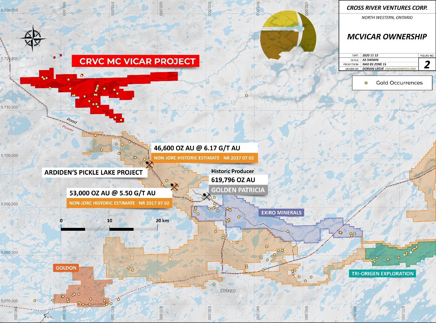 Cross River Ventures Completes Lidar Survey at the McVicar Gold Project, NW Ontario, Canada
