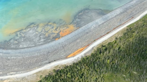 Province testing discoloured substance spotted at gold mine tailings pond | CBC News