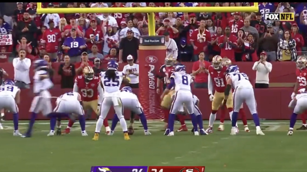 Kirk Cousins lined up under the right guard, who does not snap the ball