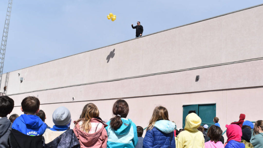 Eggs parachuting off roof of Summerland elementary school
