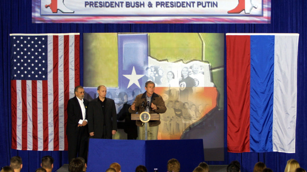 With Bush in 2001, Putin sought to charm students at a rural Texas high school